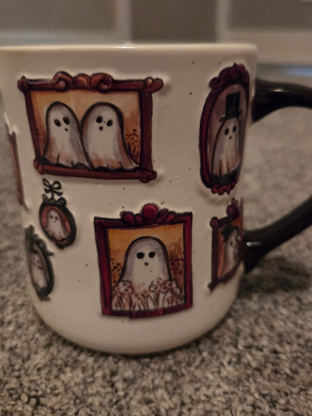 Halloween Ghost Picture Frames Ceramic Mug - White with Black Handle